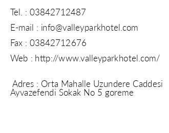 Valleypark Hotel iletiim bilgileri